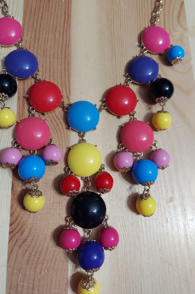 Gold & Multi-Color Round Bead Statement Necklace - image 8